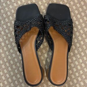 STAUD Black Woven Sandals with Tan Sole